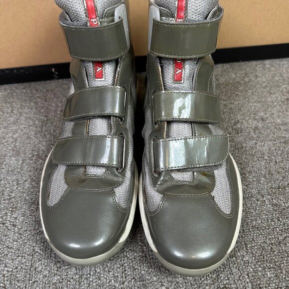 Prada Patent Strap Americas Cup Sneakers in Grey Patent Leather UK 7.5 / US 8.5 - Picture 2 of 10